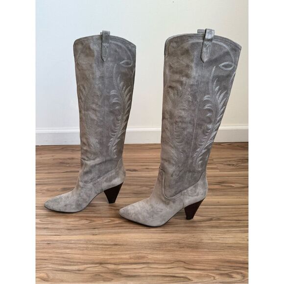 Veronica Beard Womens Ballan Suede Stitch Western Cowboy Tall Boots Taupe Sz 7.5 - Picture 5 of 7